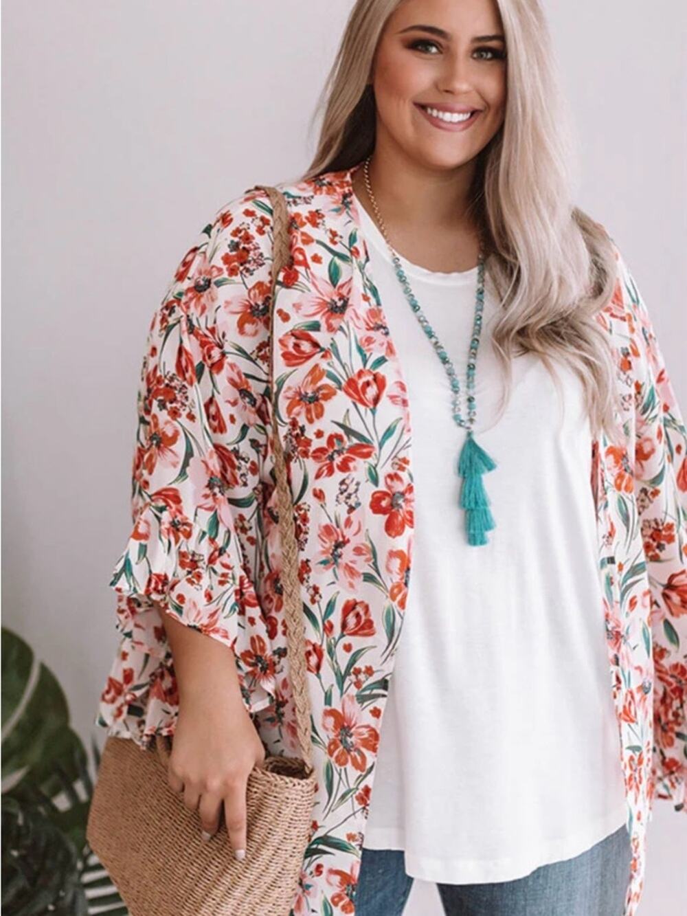 Umgee Beautiful Floral Crush Ruffle Kimono - Womens Small